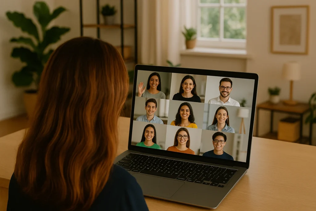 Indian entrepreneur attending a live group coaching call with mentor