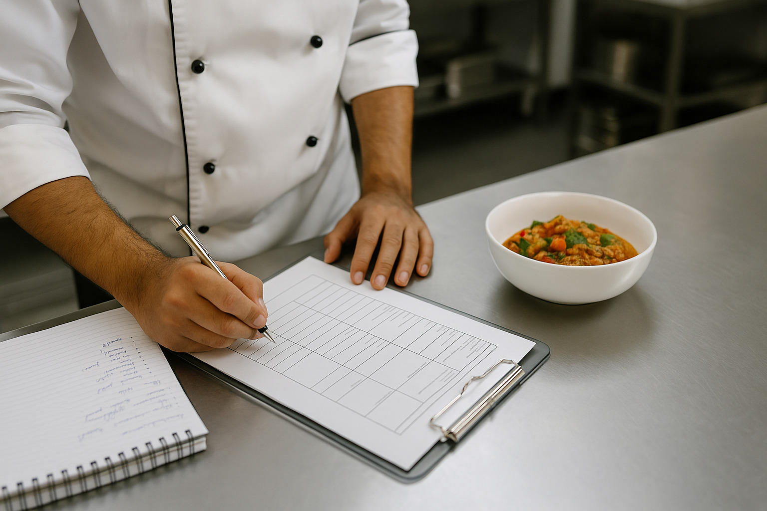 Chef working on recipe planning and menu engineering for cloud kitchen operations.